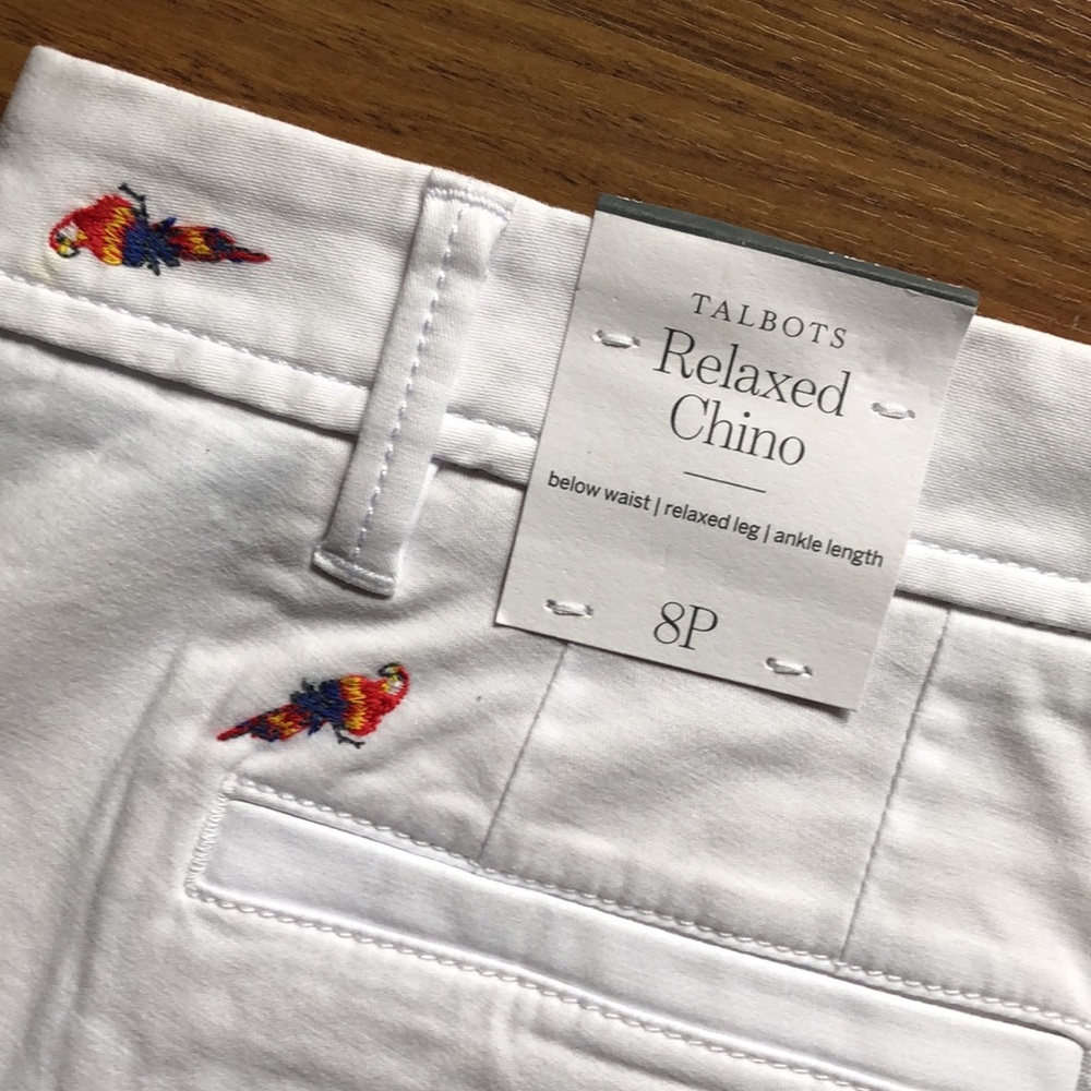 NWT Talbots parrot embroidered relaxed chino ankle length cuffed pants Size 8P - Picture 6 of 10